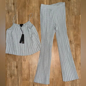 HOUSE OF HARLOW 1960 2 PIECE PANT SET SILVER SHIMMER SIZE M HOLIDAYS DRESSY NWT